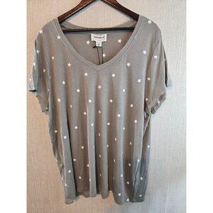 For The Republic Grey Star Print V-Neck Short Sleeve Top Size 2X Cotton/Modal Bl